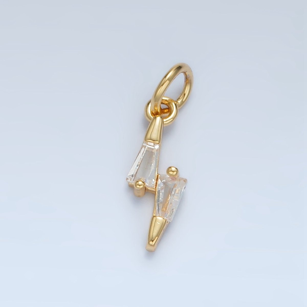 24K Gold Filled Mini Clear CZ Baguette Lightning Bolt Weather Charm | X278
