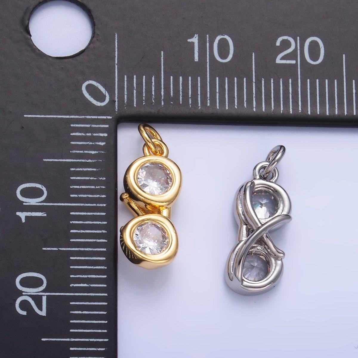 24K Gold Filled Mini Clear CZ Glasses 3D Multidimensional Charm in Gold & Silver | W376