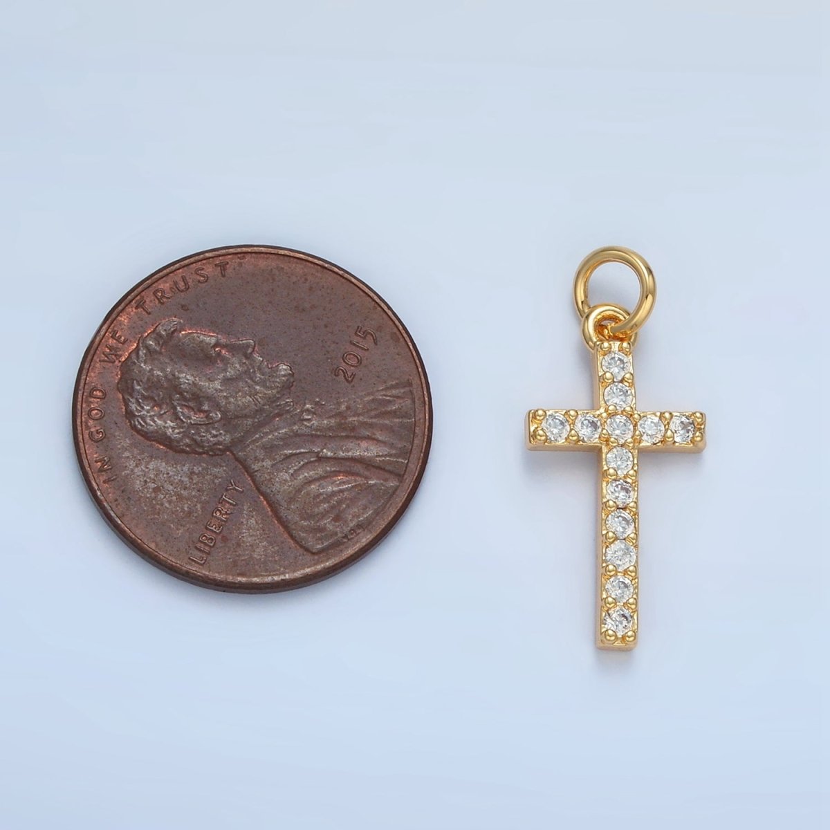 24K Gold Filled Mini Clear Micro Paved CZ Religious Cross Charm | X153