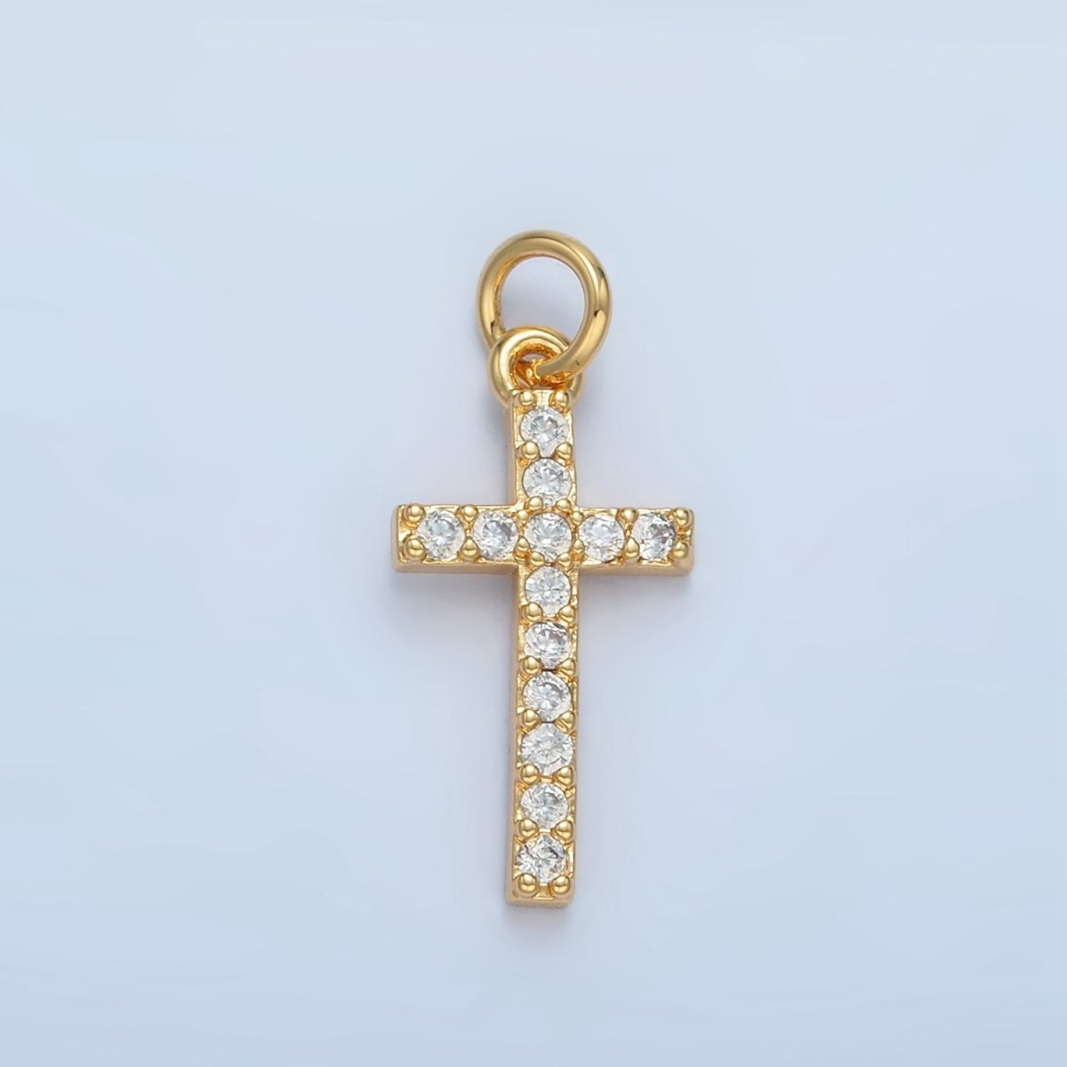 24K Gold Filled Mini Clear Micro Paved CZ Religious Cross Charm | X153