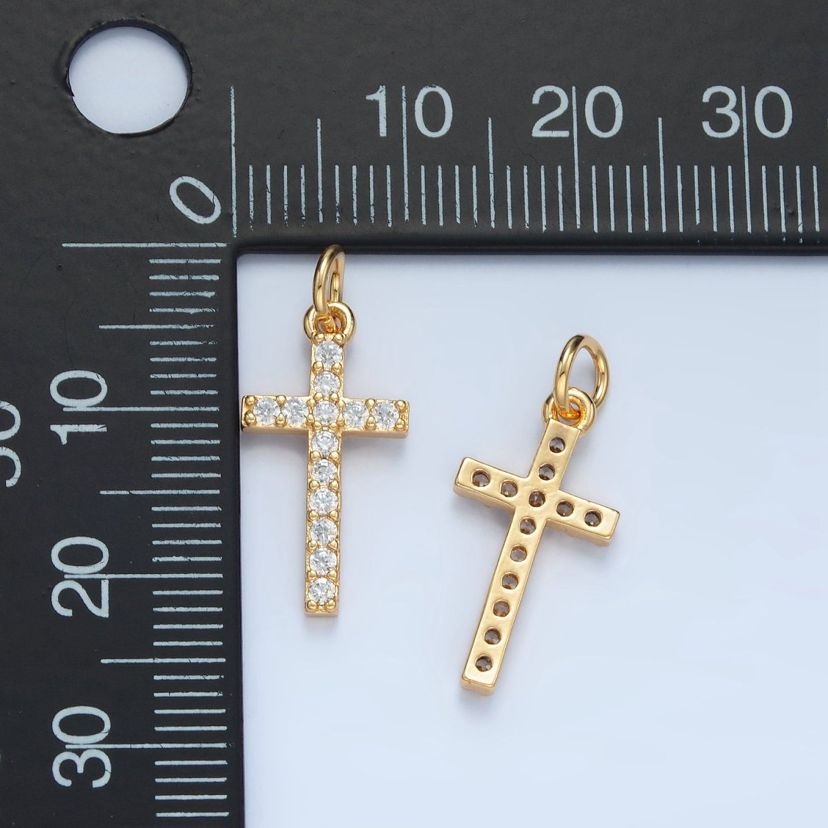 24K Gold Filled Mini Clear Micro Paved CZ Religious Cross Charm | X153