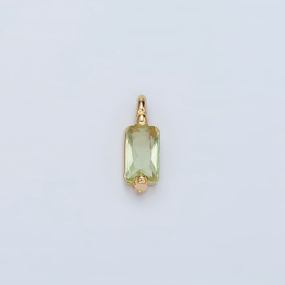 24K Gold Filled Mini Light Green Baguette CZ Charm | W146