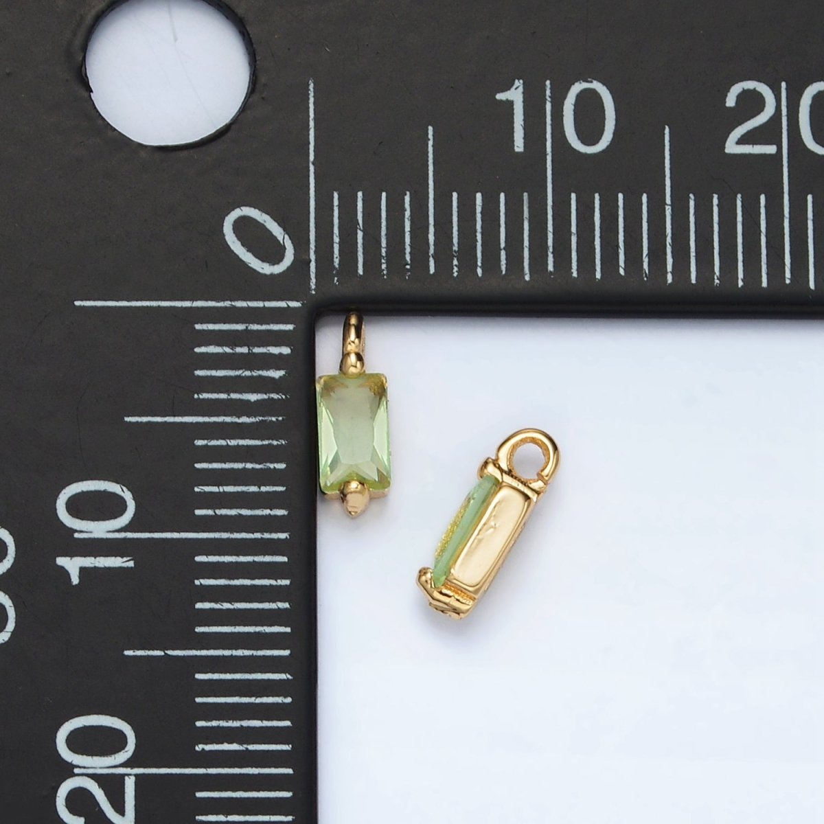 24K Gold Filled Mini Light Green Baguette CZ Charm | W146
