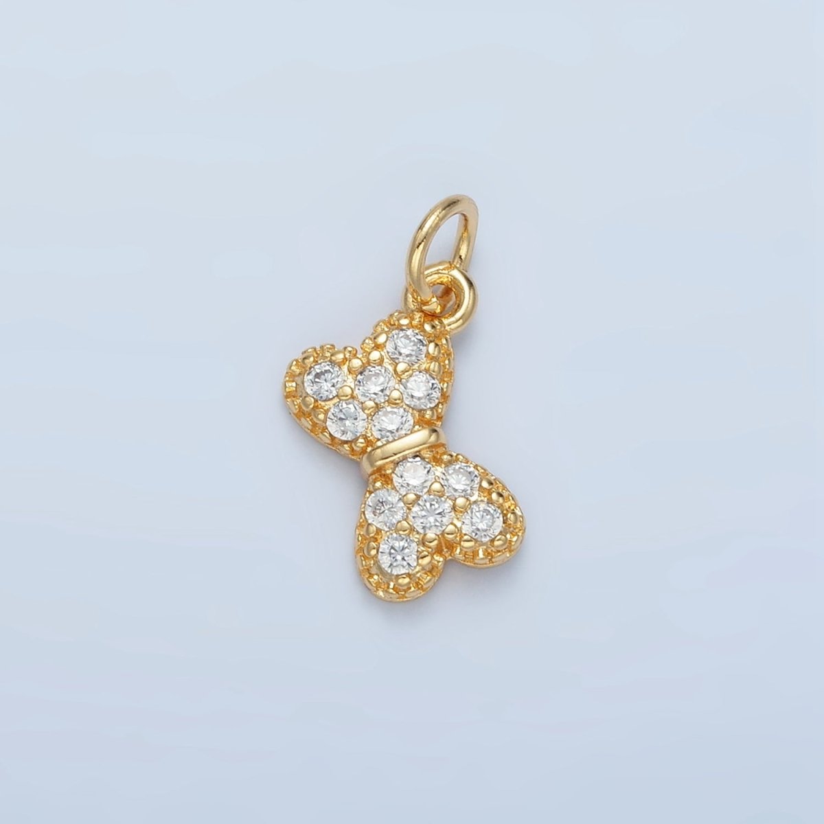 24K Gold Filled Mini Micro Paved CZ Bow Ribbon Charm | X509
