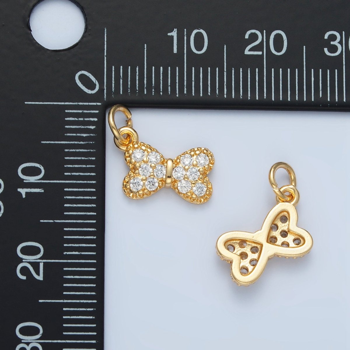24K Gold Filled Mini Micro Paved CZ Bow Ribbon Charm | X509