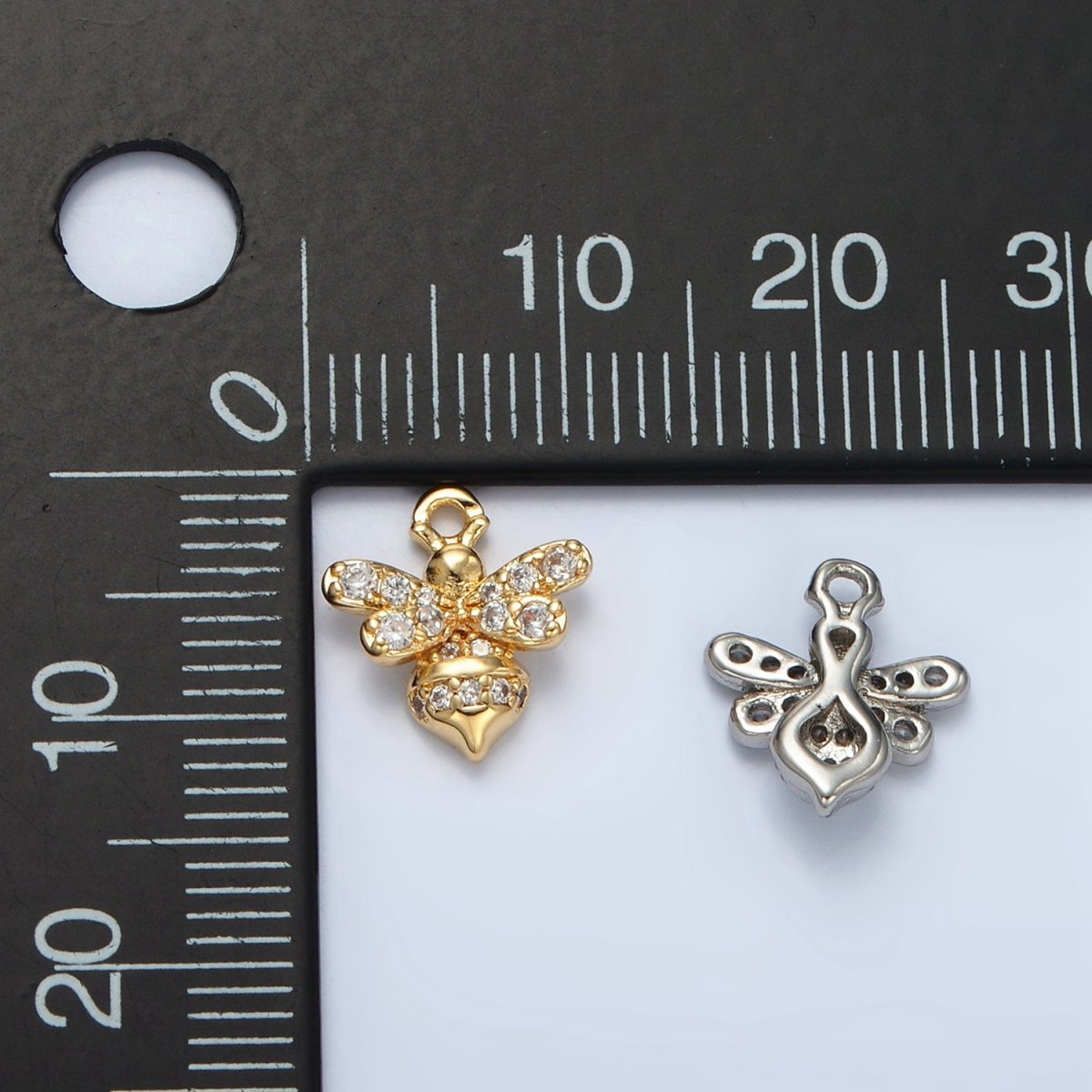 24K Gold Filled Mini Micro Paved CZ Bumble Queen Bee Charm in Gold & Silver | AG869