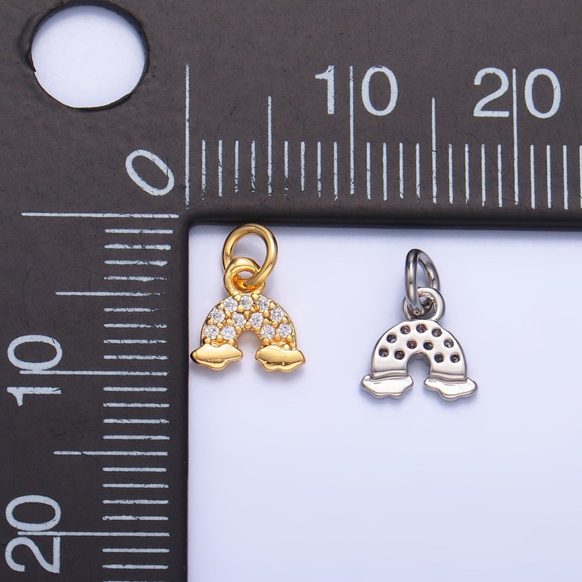 24K Gold Filled Mini Micro Paved CZ Rainbow Charm in Gold & Silver | W378
