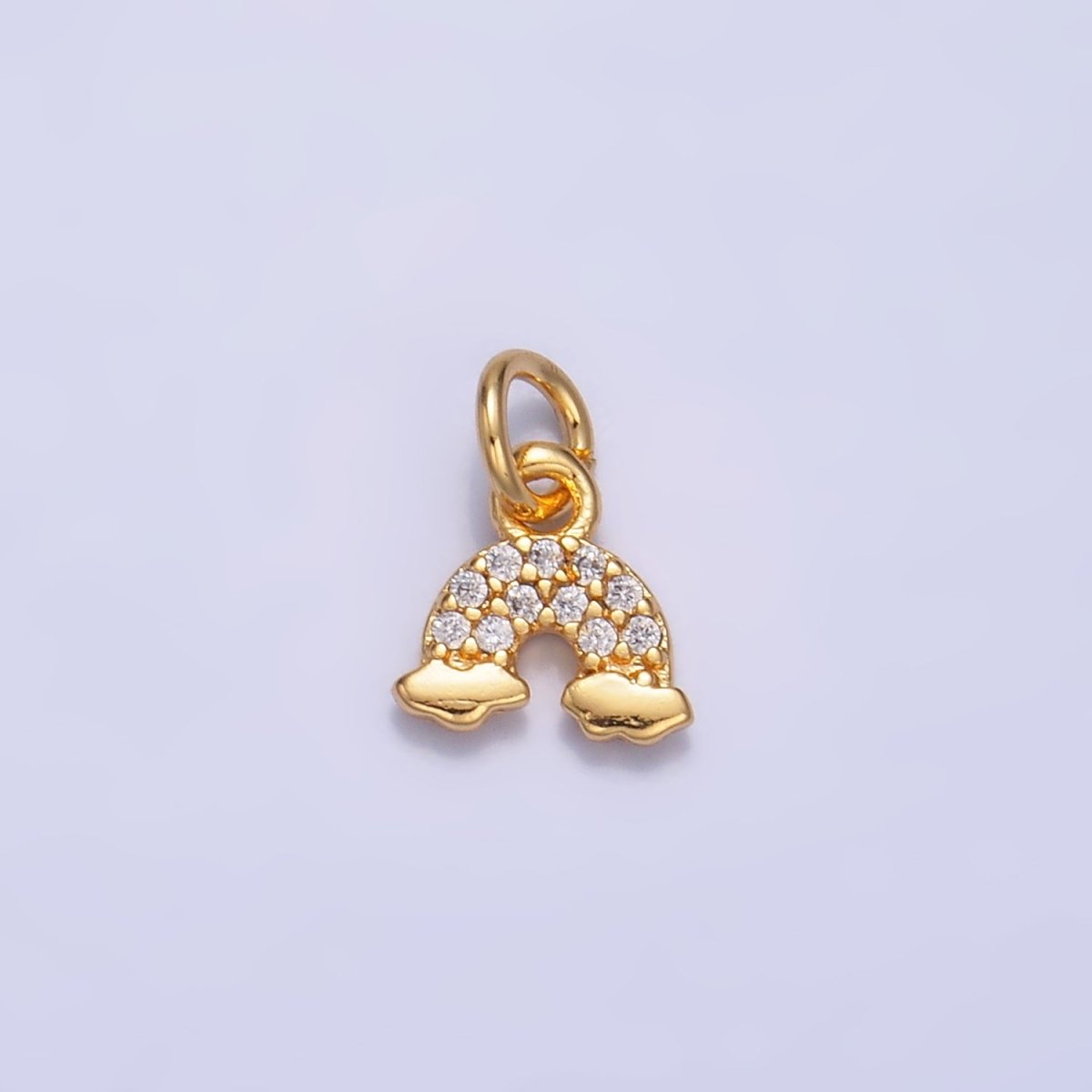 24K Gold Filled Mini Micro Paved CZ Rainbow Charm in Gold & Silver | W378