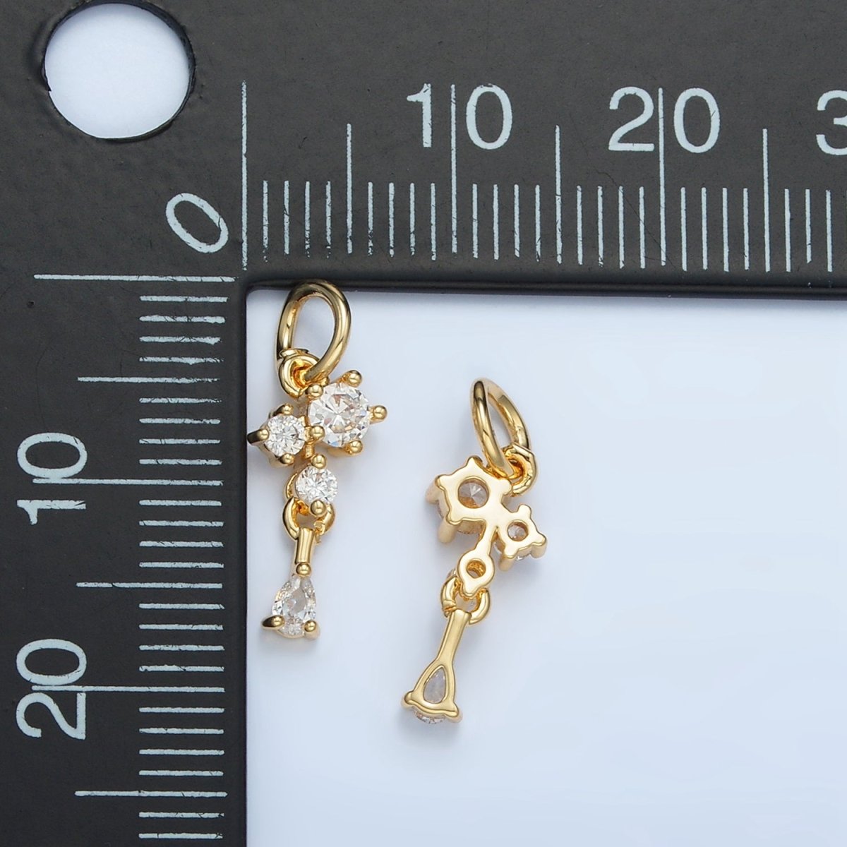 24K Gold Filled Mini Multiple Clear CZ Teardrop Drop Charm | W027