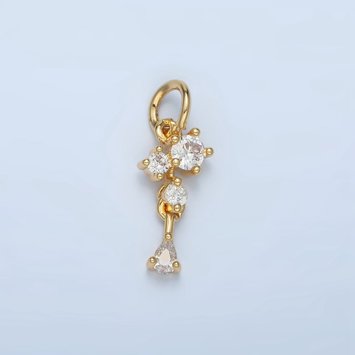 24K Gold Filled Mini Multiple Clear CZ Teardrop Drop Charm | W027