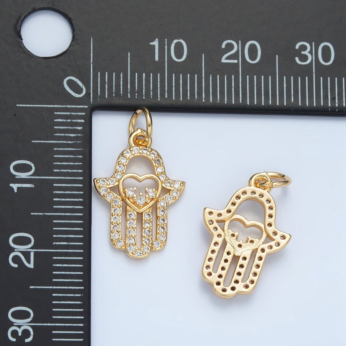 24K Gold Filled Mini Open Love Hamsa Hand Micro Paved CZ Charm | E740