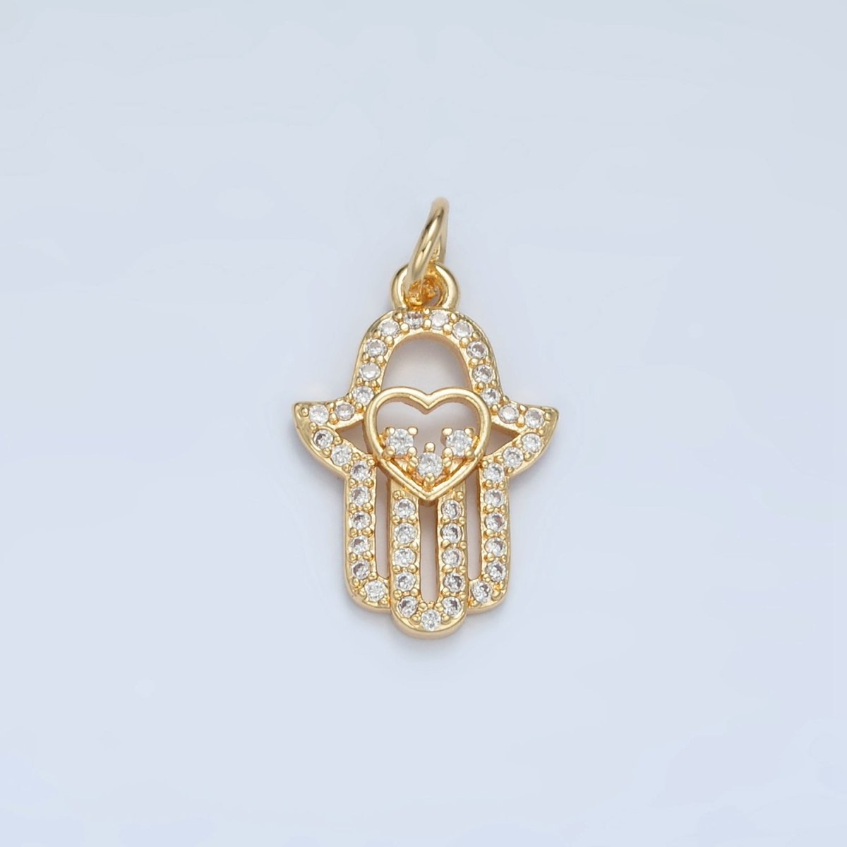 24K Gold Filled Mini Open Love Hamsa Hand Micro Paved CZ Charm | E740