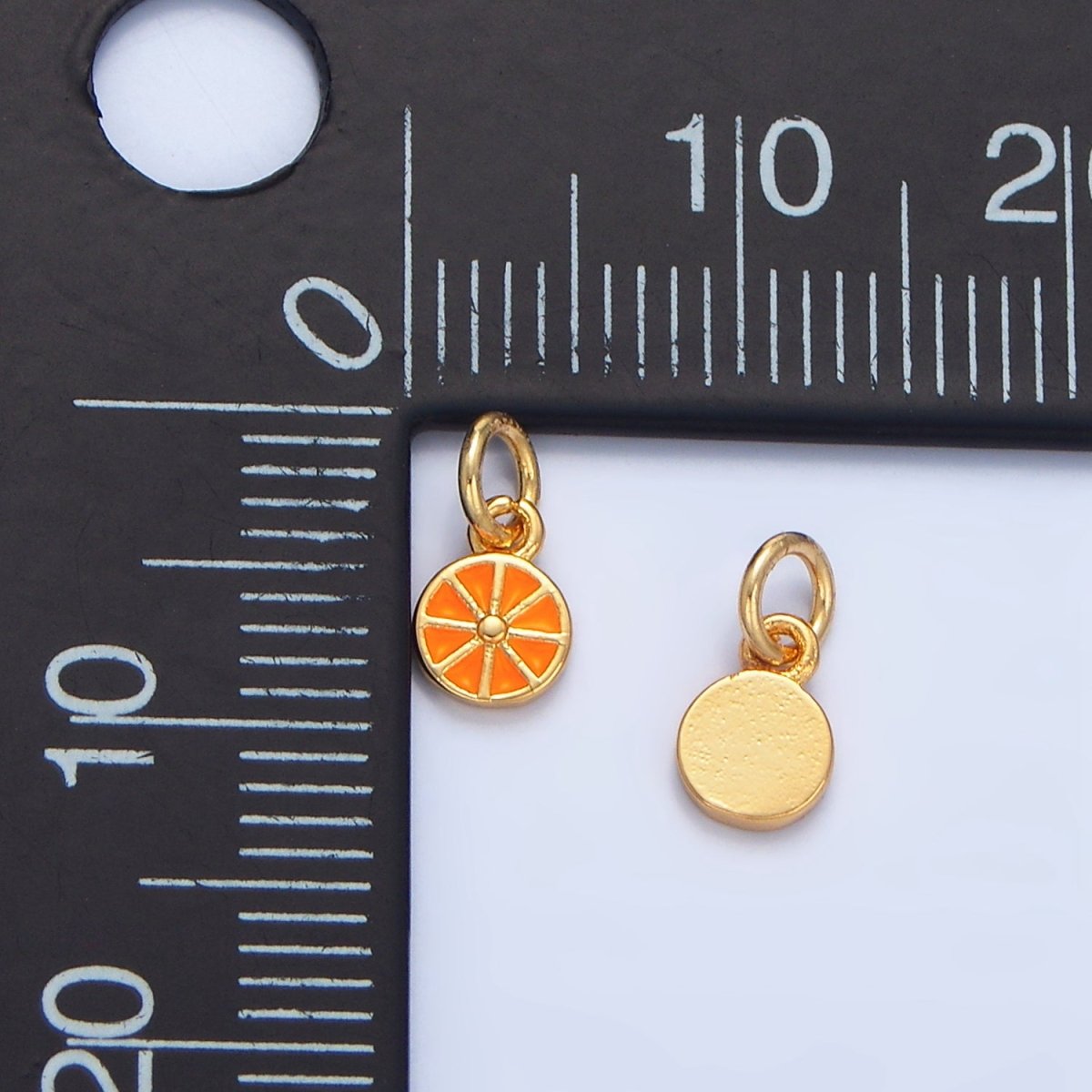 24K Gold Filled Mini Orange Fruit Slice Enamel Charm | X830