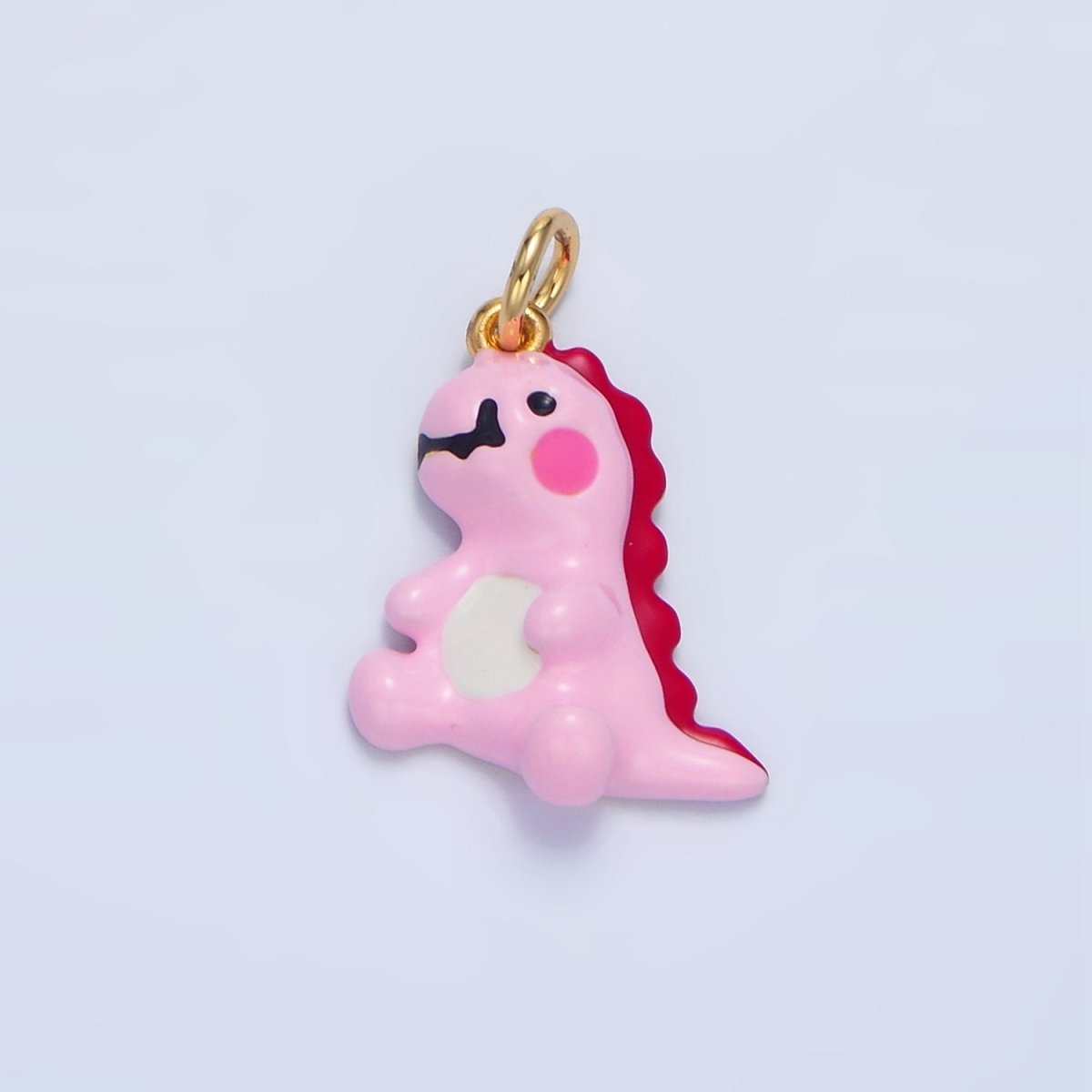 24K Gold Filled Mini Pink Enamel T-Rex Dinosaur Charm | X789