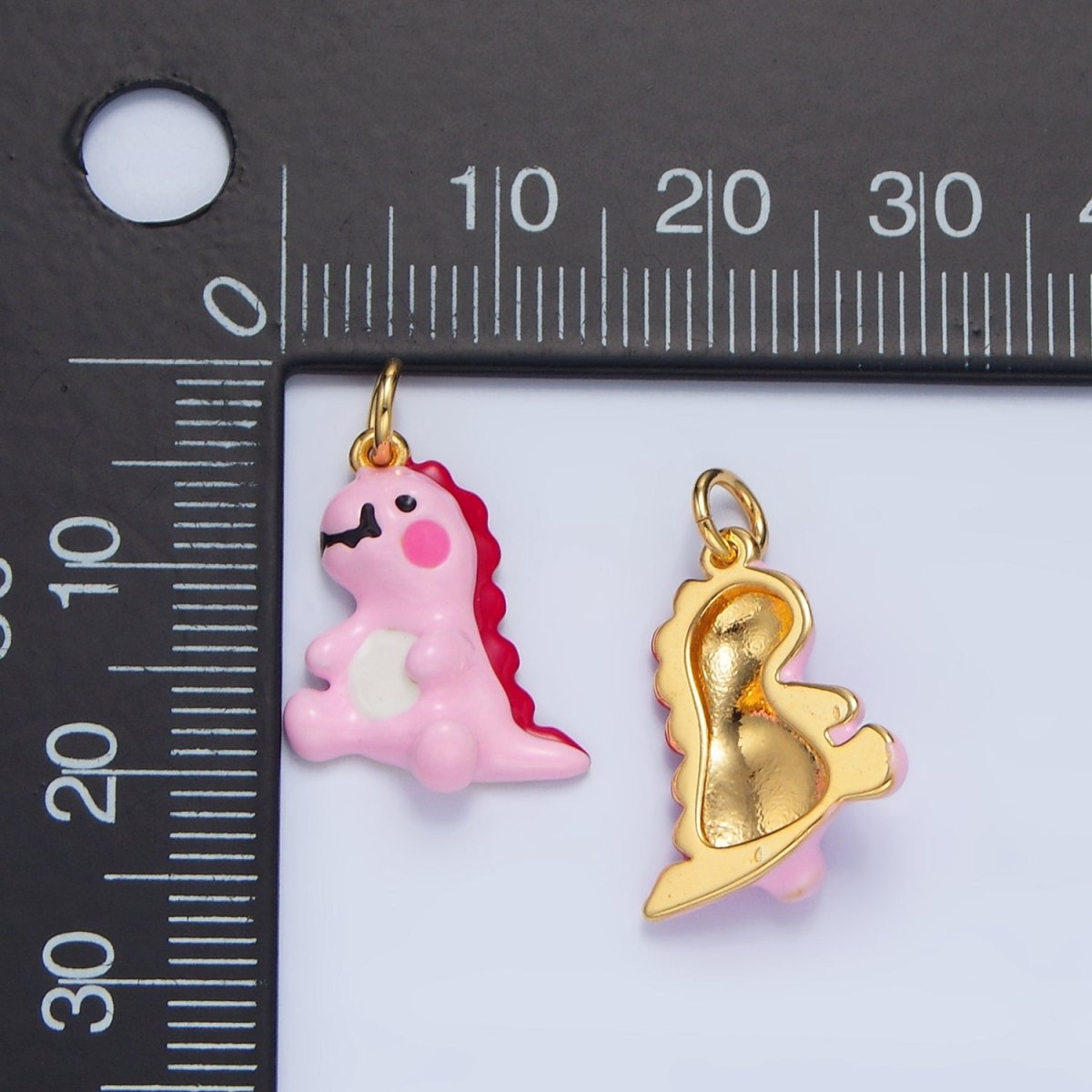 24K Gold Filled Mini Pink Enamel T-Rex Dinosaur Charm | X789