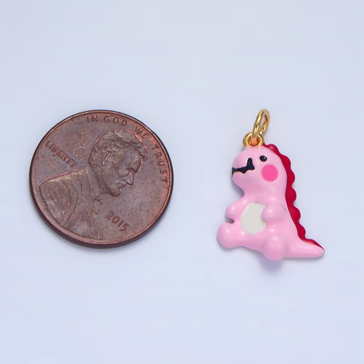24K Gold Filled Mini Pink Enamel T-Rex Dinosaur Charm | X789