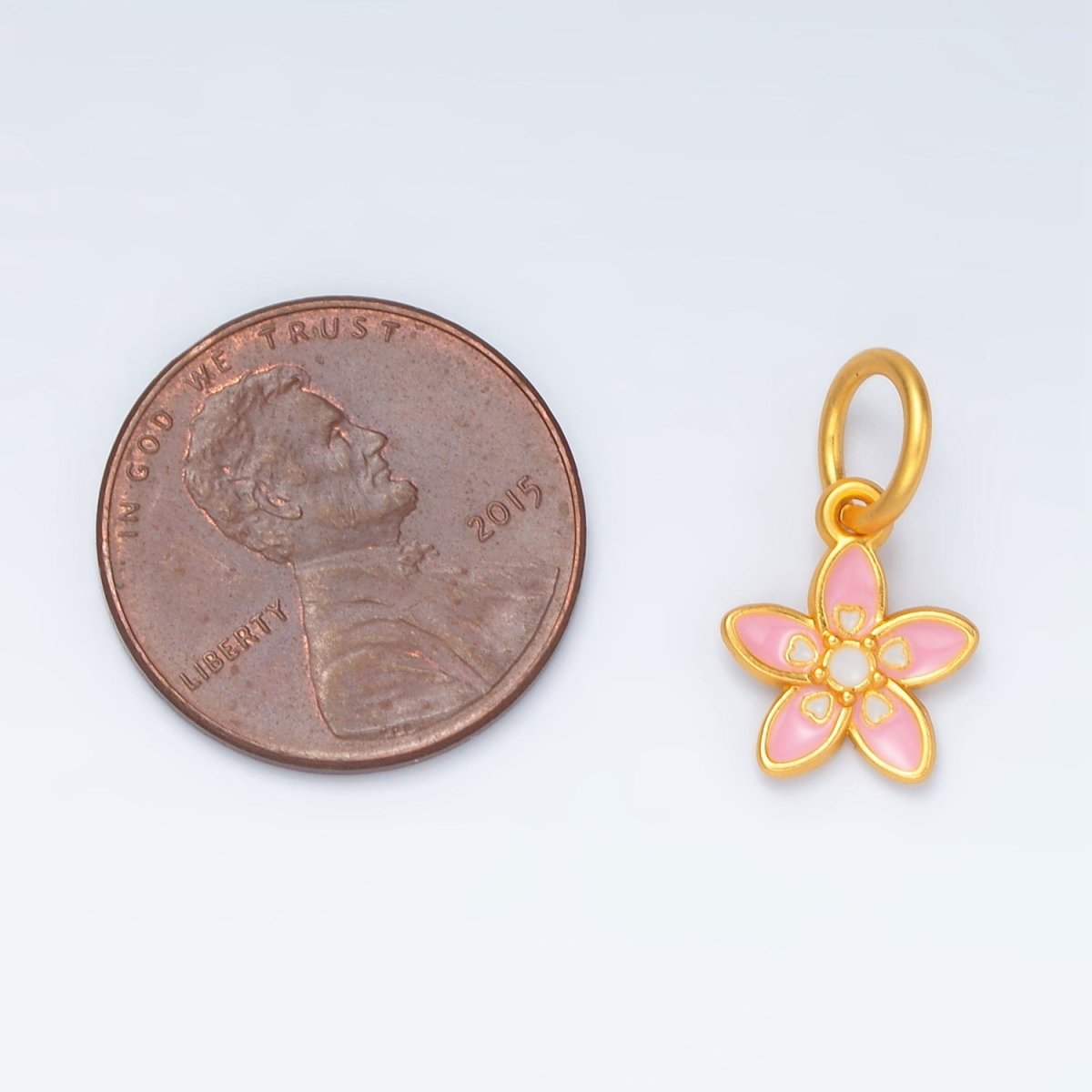 24K Gold Filled Pink Enamel Lily Daisy Flower Mini Charm | M151