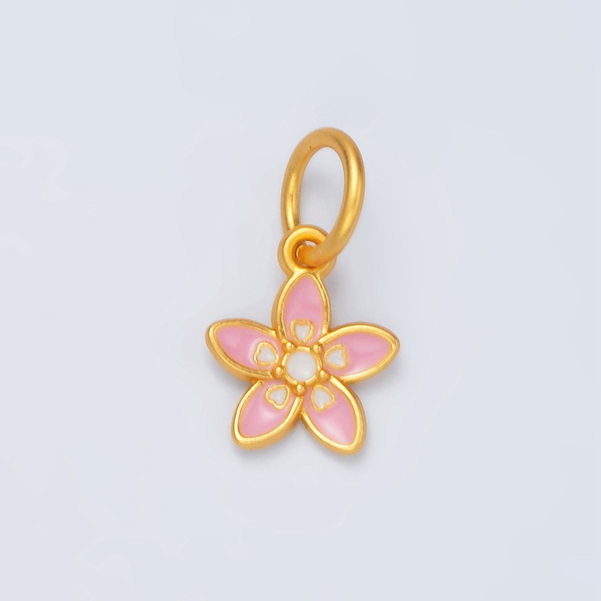 24K Gold Filled Pink Enamel Lily Daisy Flower Mini Charm | M151