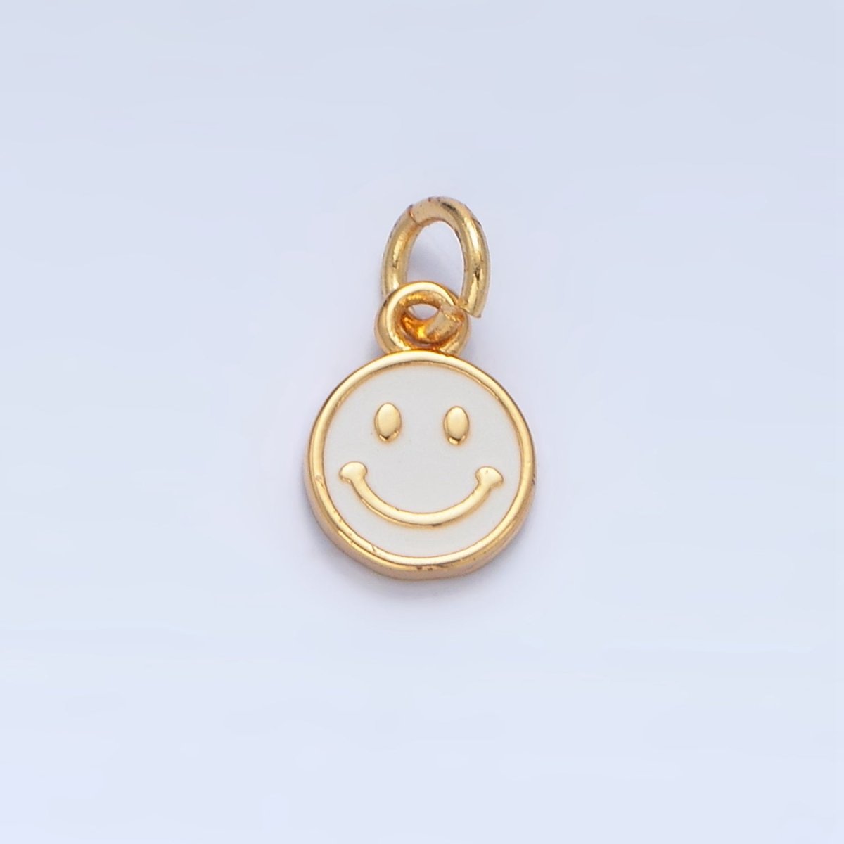 24K Gold Filled Mini Smiley Face White Enamel Round Bezel Charm | X828