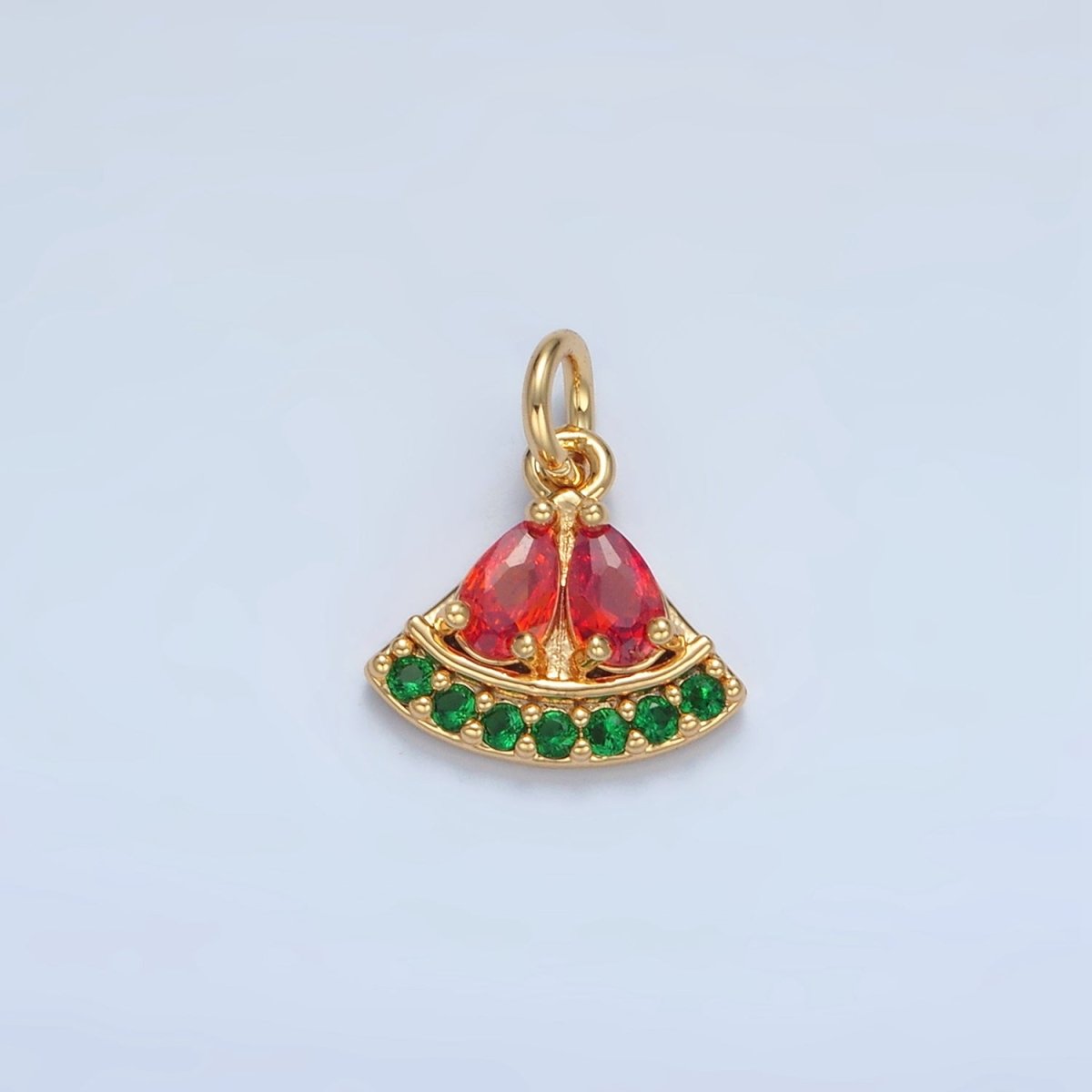 24K Gold Filled Mini Watermelon Fruit Micro Paved CZ Charm | M879