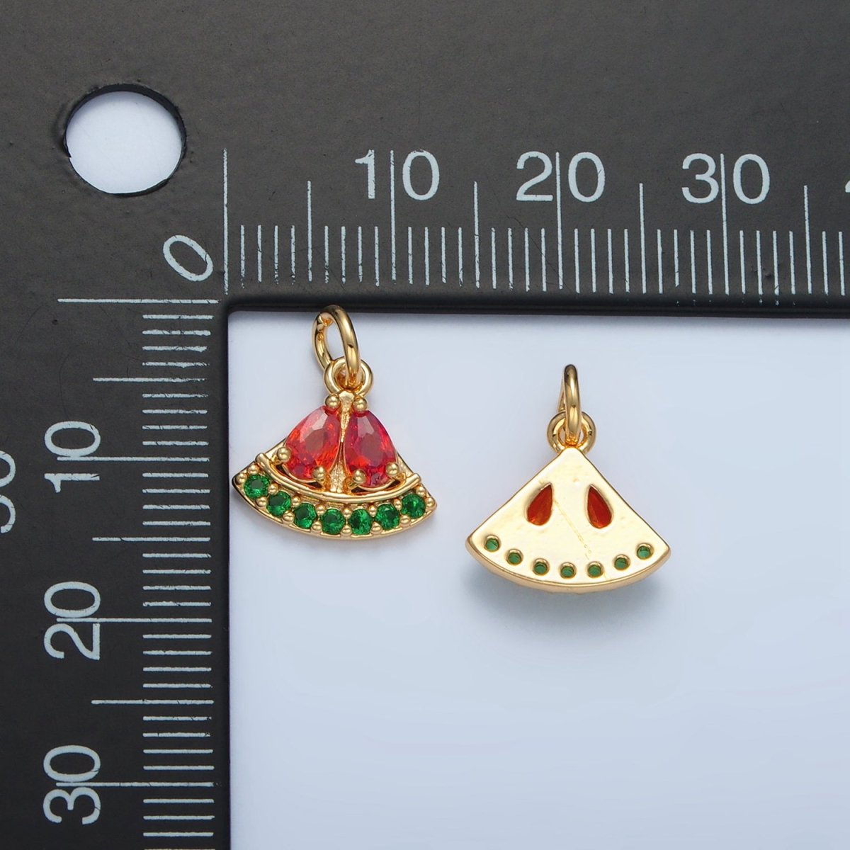 24K Gold Filled Mini Watermelon Fruit Micro Paved CZ Charm | M879
