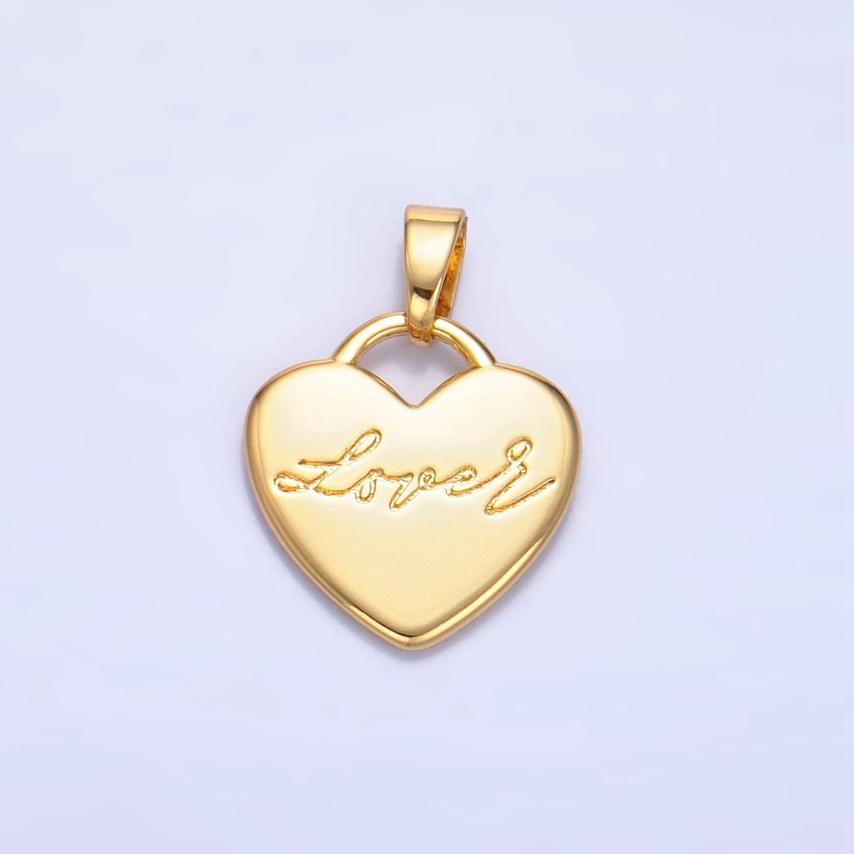 24K Gold Filled "Lover" Cursive Script Heart Padlock Pendant | AA1005