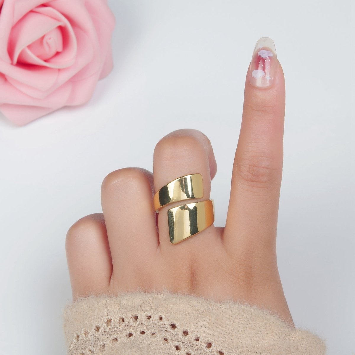 24K Gold Filled Minimalist Double Band Signet Wrap Ring | O1404