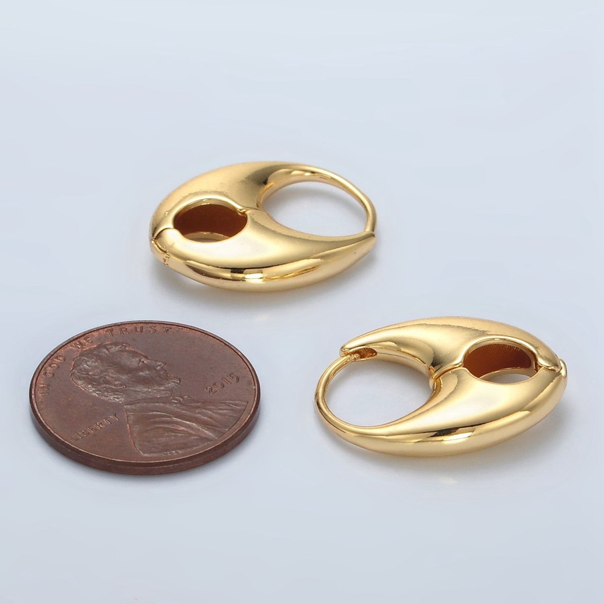 24K Gold Filled Minimalist Geometric Open Dome Tab Huggie Earrings | Q487