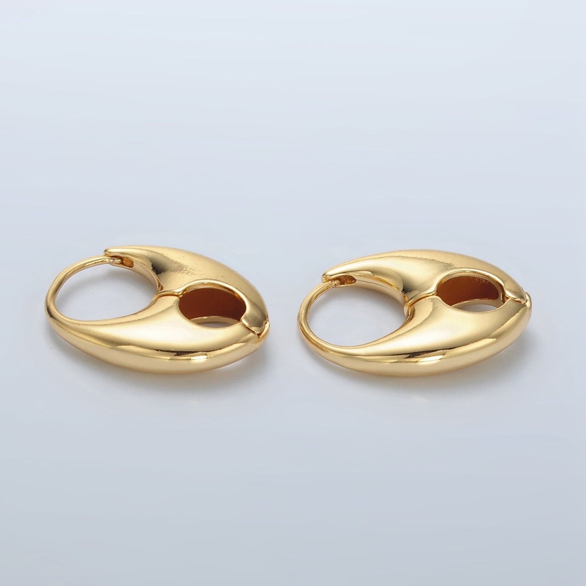 24K Gold Filled Minimalist Geometric Open Dome Tab Huggie Earrings | Q487
