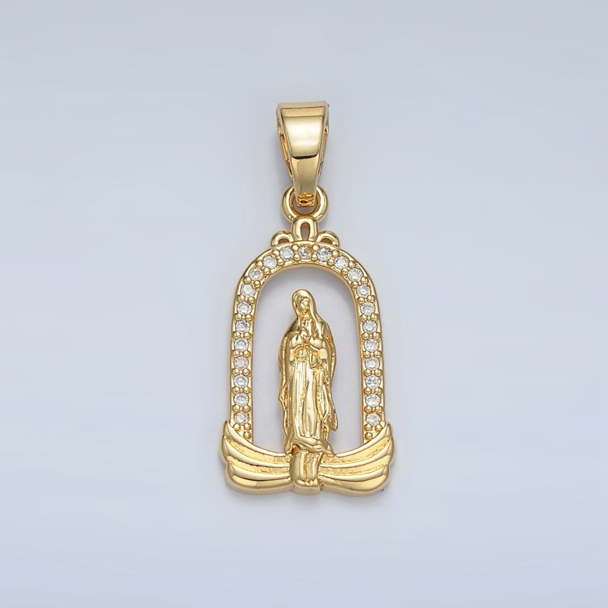 24K Gold Filled Miraculous Mother Mary Open Oval Charm | AA1370