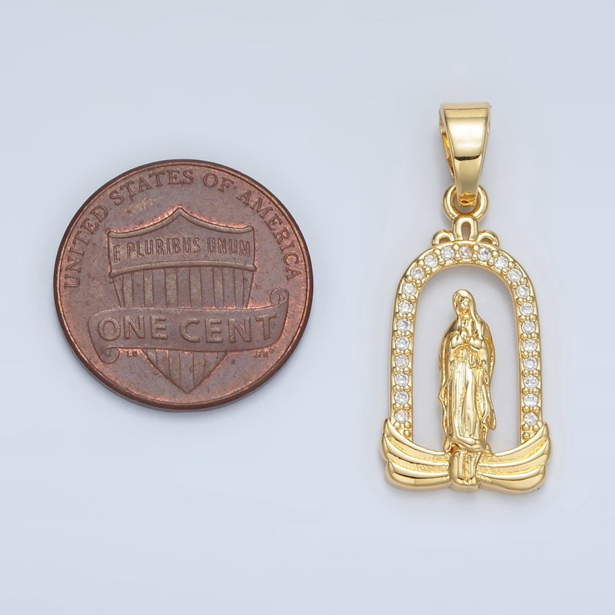 24K Gold Filled Miraculous Mother Mary Open Oval Charm | AA1370