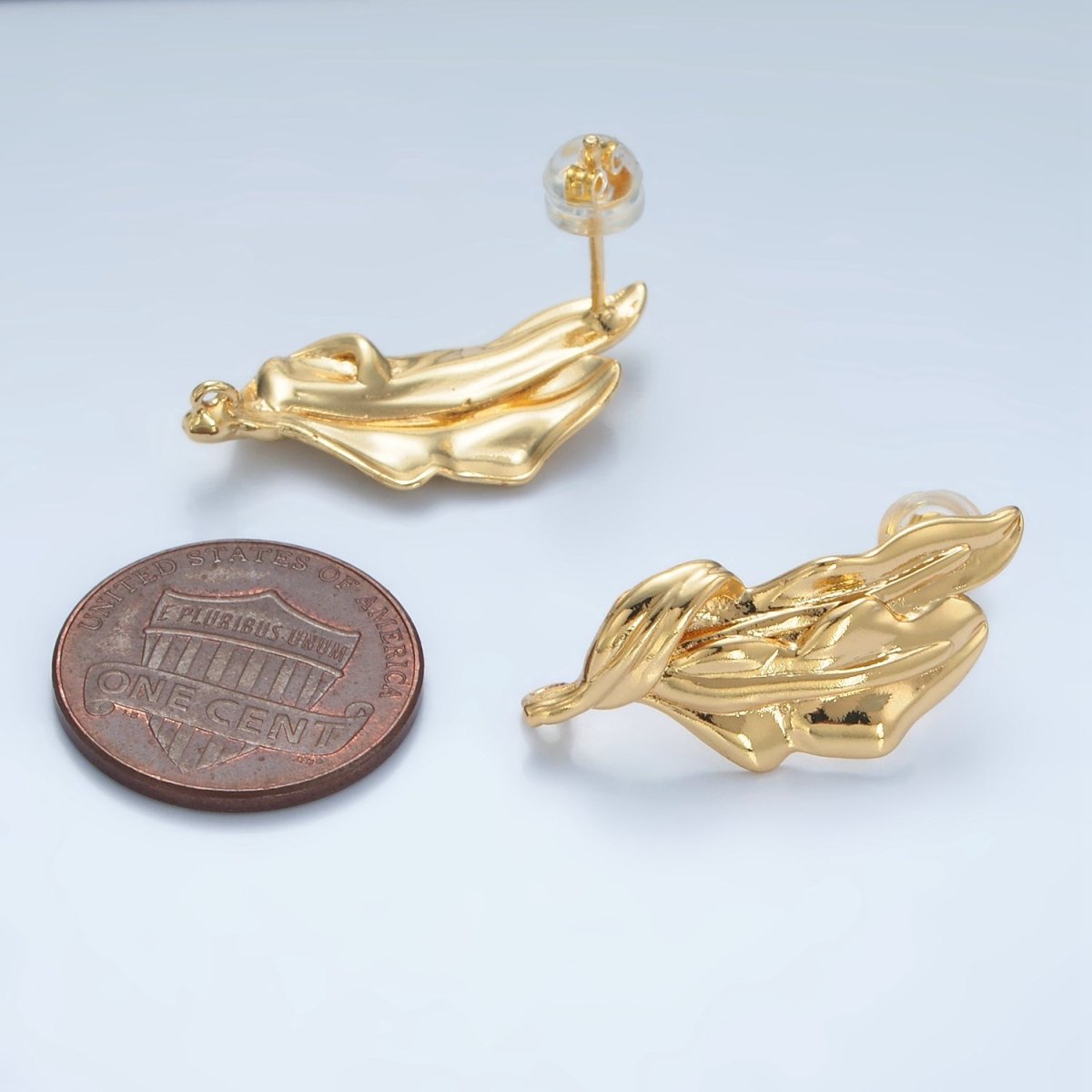 24K Gold Filled Molten Abstract Open Loop Drop Stud Earrings Findings | Z938