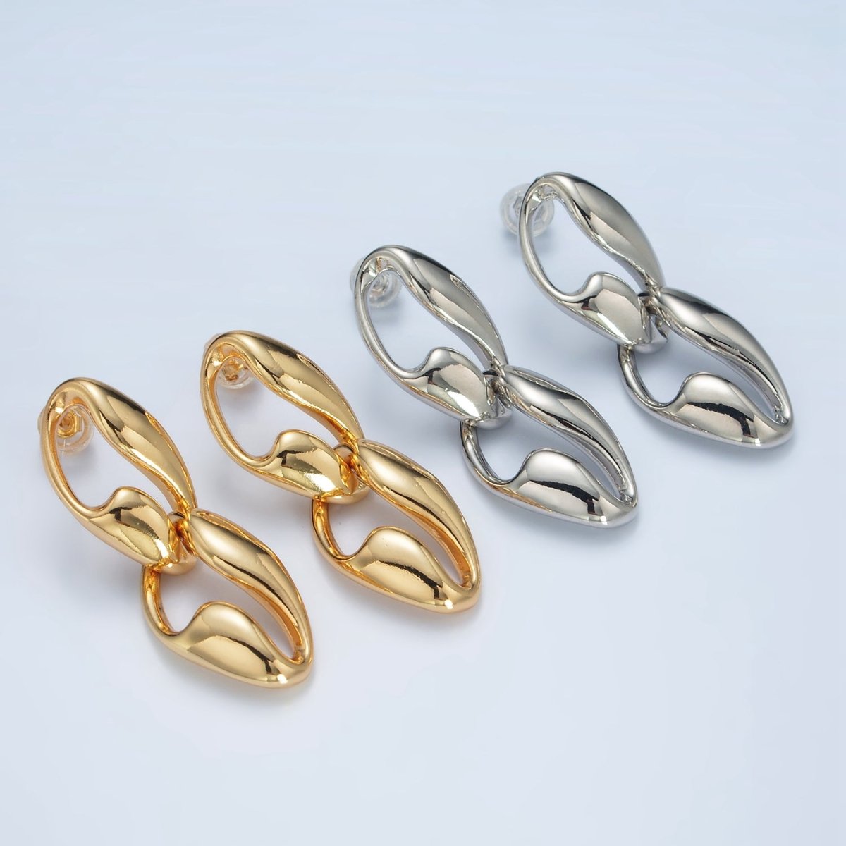24K Gold Filled Molten Curb Link Drop Stud Earrings in Gold & Silver | AD594 AD595