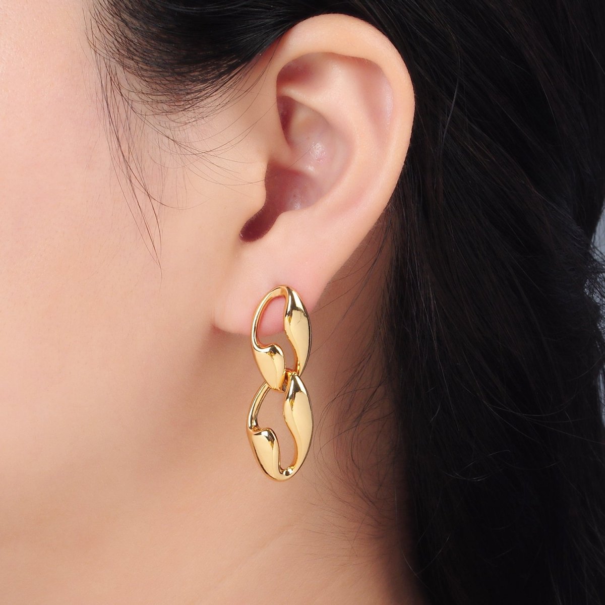 24K Gold Filled Molten Curb Link Drop Stud Earrings in Gold & Silver | AD594 AD595