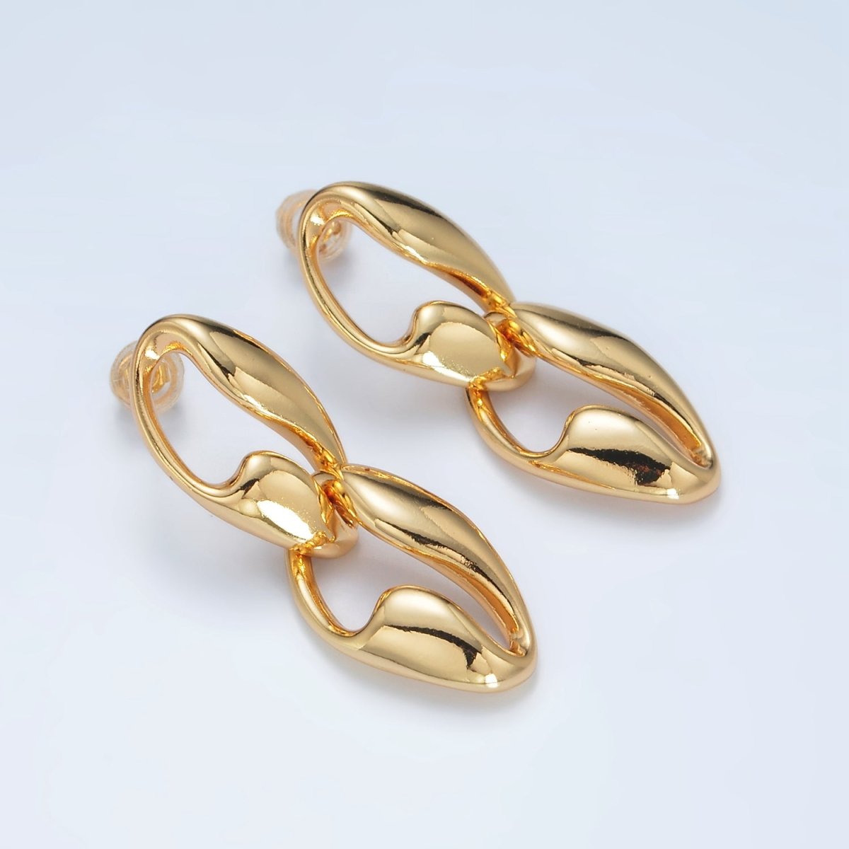 24K Gold Filled Molten Curb Link Drop Stud Earrings in Gold & Silver | AD594 AD595