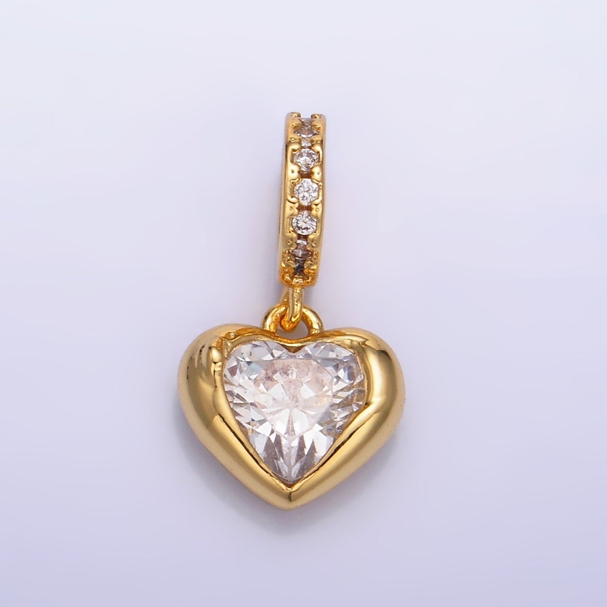 24K Gold Filled Molten Heart Clear CZ Micro Paved Bail Pendant | W272