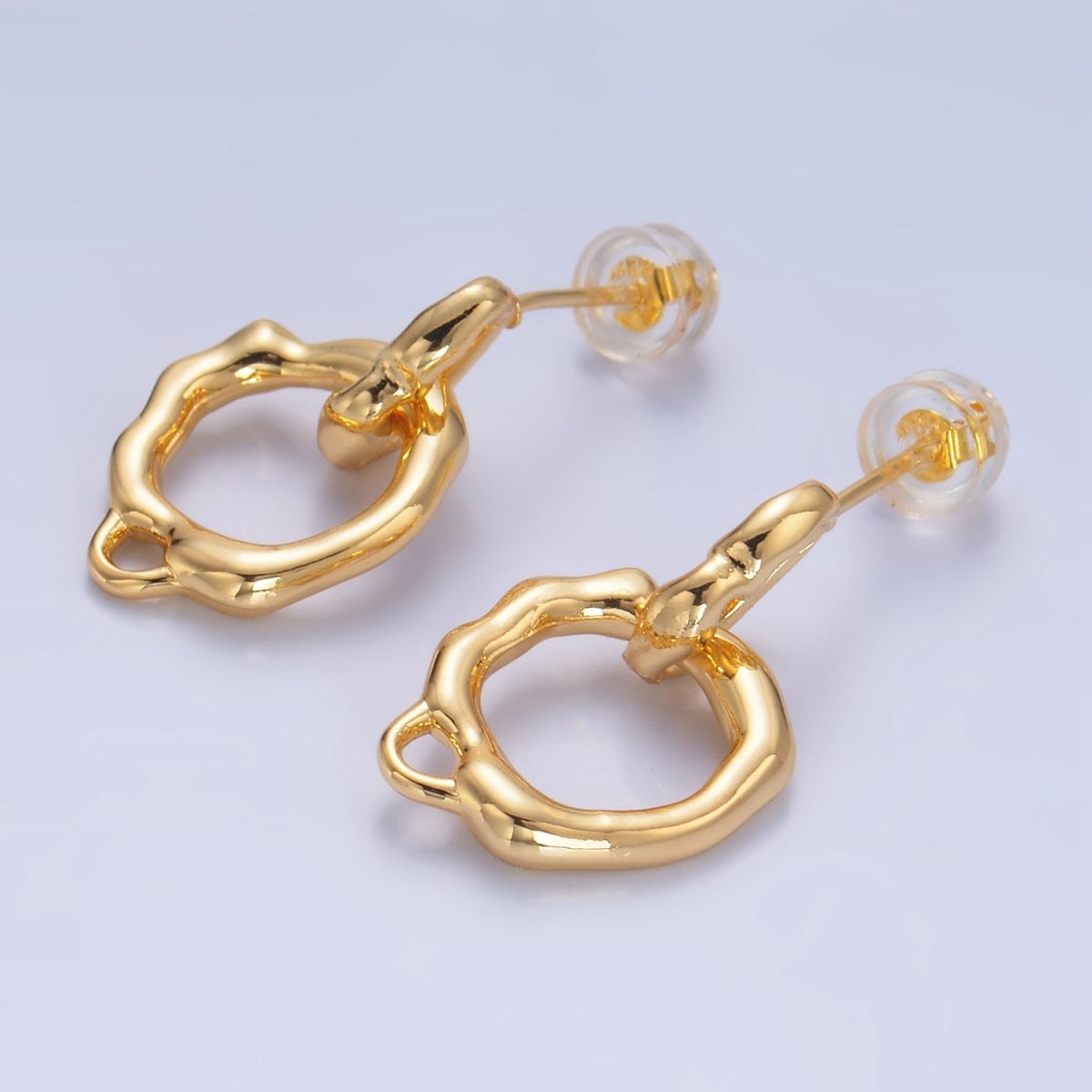 24K Gold Filled Molten Open Round Drop Stud Earrings Findings | Z1003