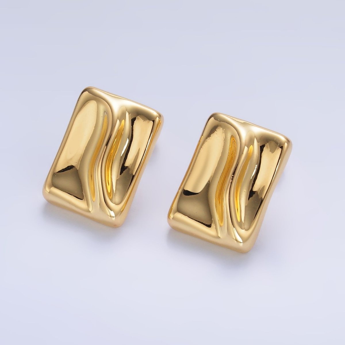 24K Gold Filled Molten Rectangular Stud Earrings in Gold & Silver | AB794 AB795