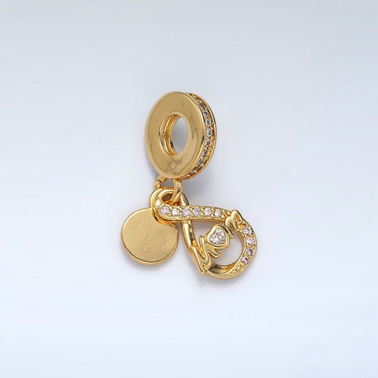 24K Gold Filled "MOM" Infinity Micro Paced CZ Rhondelle Bail Double Drop Pendant | AC093