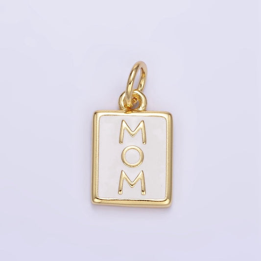 24K Gold Filled "MOM" White Enamel Tag Charm | E356