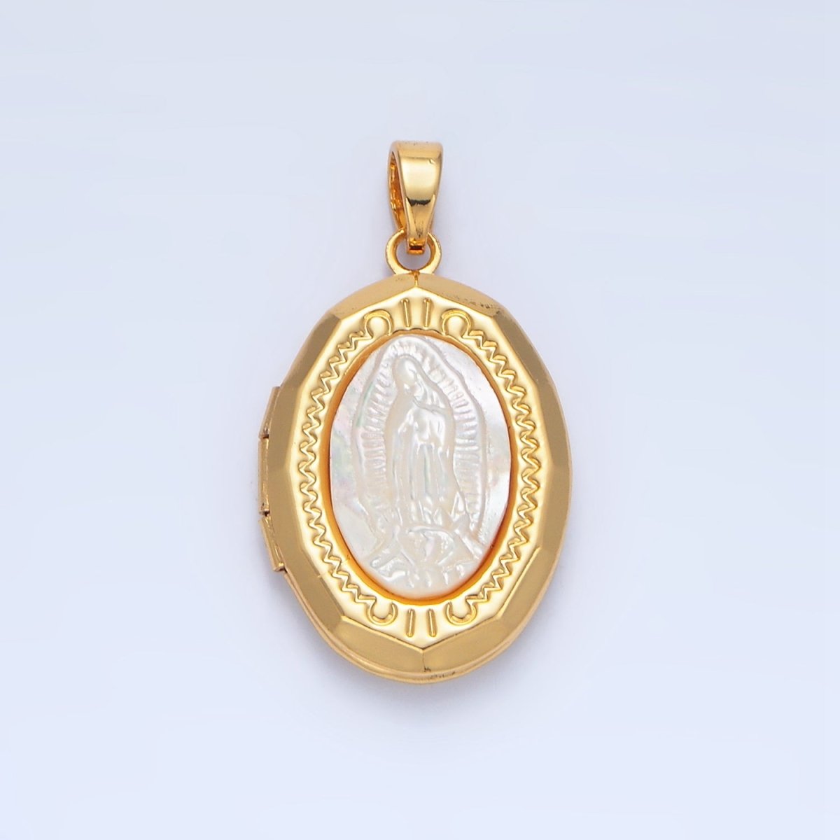 24K Gold Filled Mother Mary Pearl Engraved Locket Pendant | AA795