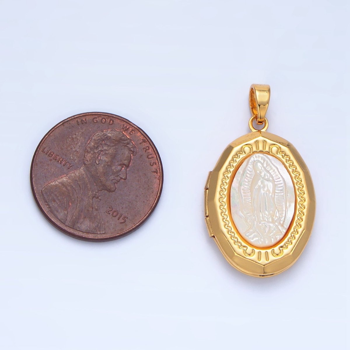 24K Gold Filled Mother Mary Pearl Engraved Locket Pendant | AA795