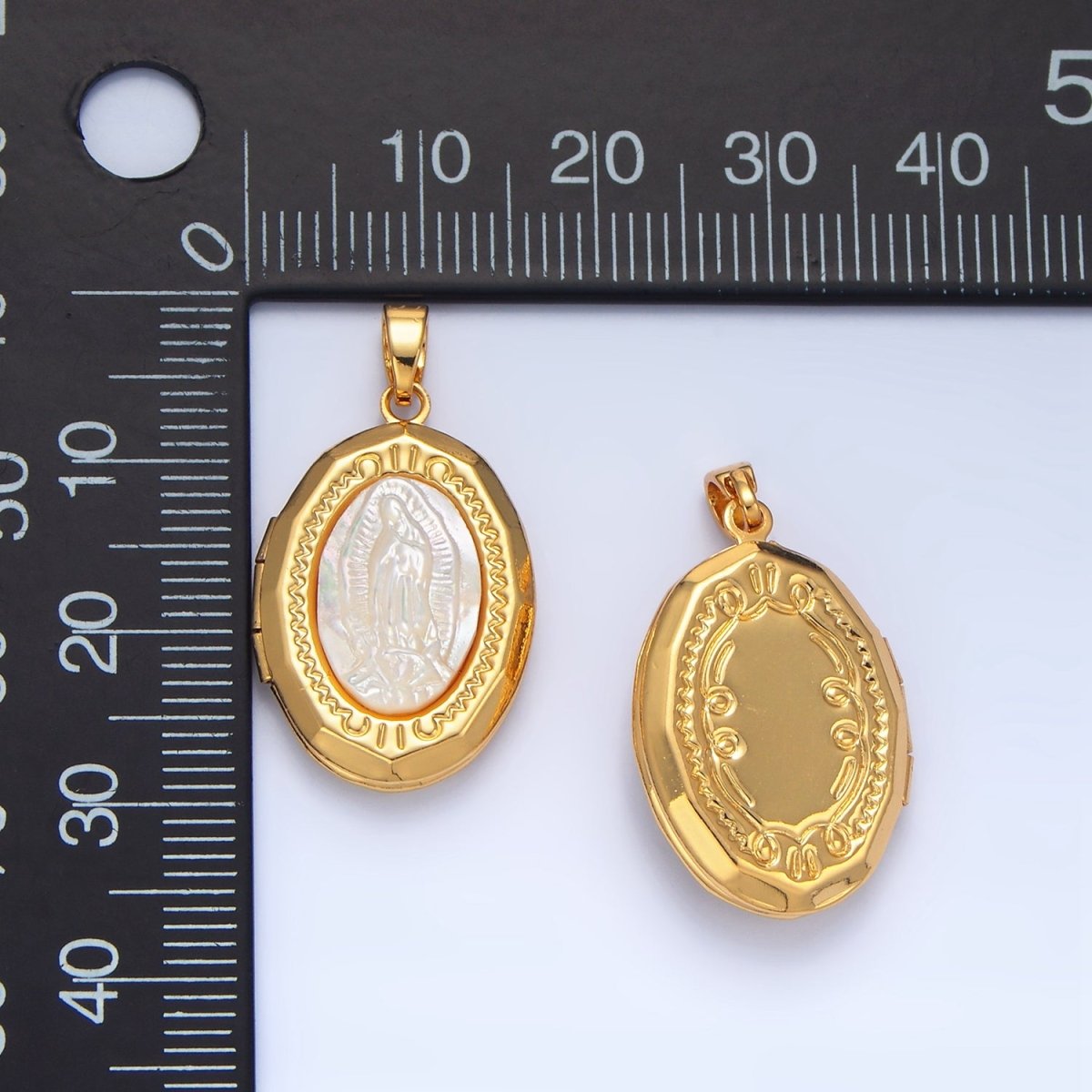24K Gold Filled Mother Mary Pearl Engraved Locket Pendant | AA795