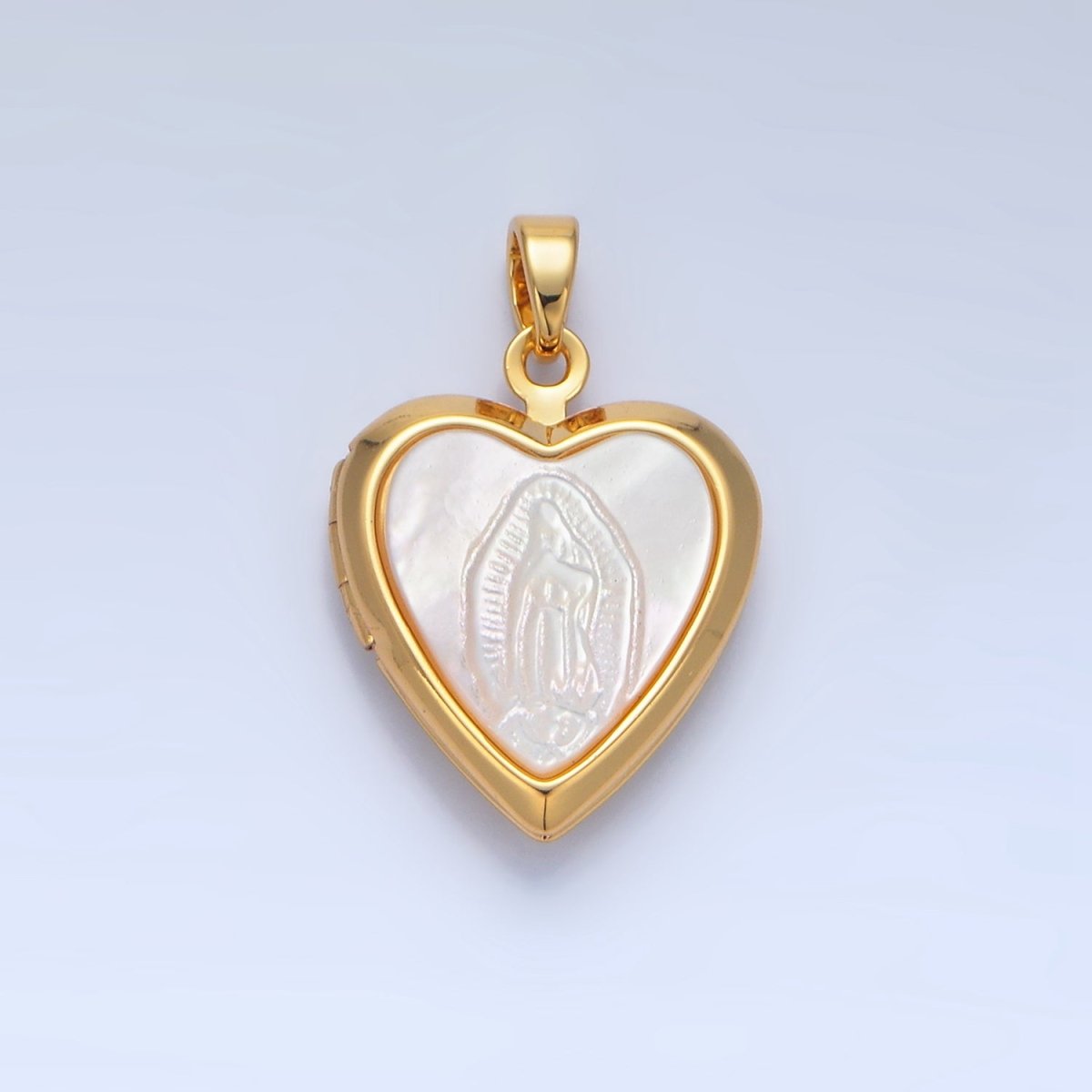 24K Gold Filled Mother Mary Pearl Heart Locket Pendant | AA794