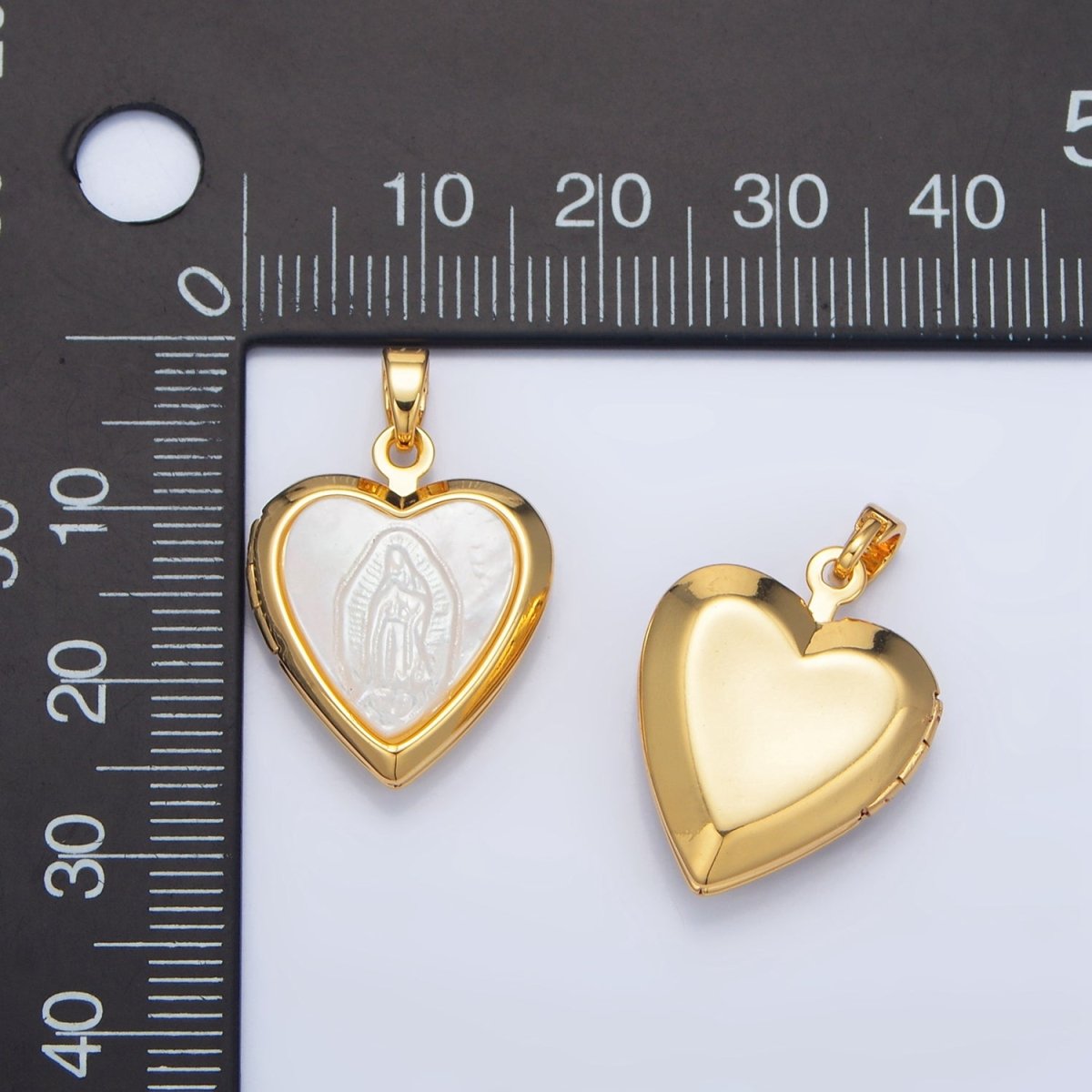 24K Gold Filled Mother Mary Pearl Heart Locket Pendant | AA794