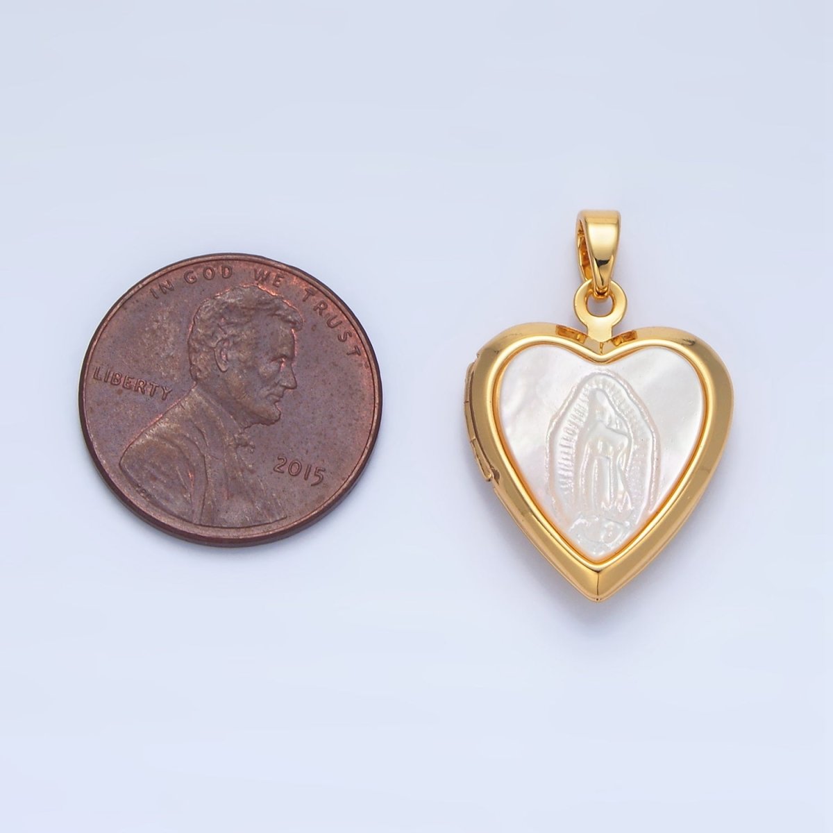 24K Gold Filled Mother Mary Pearl Heart Locket Pendant | AA794