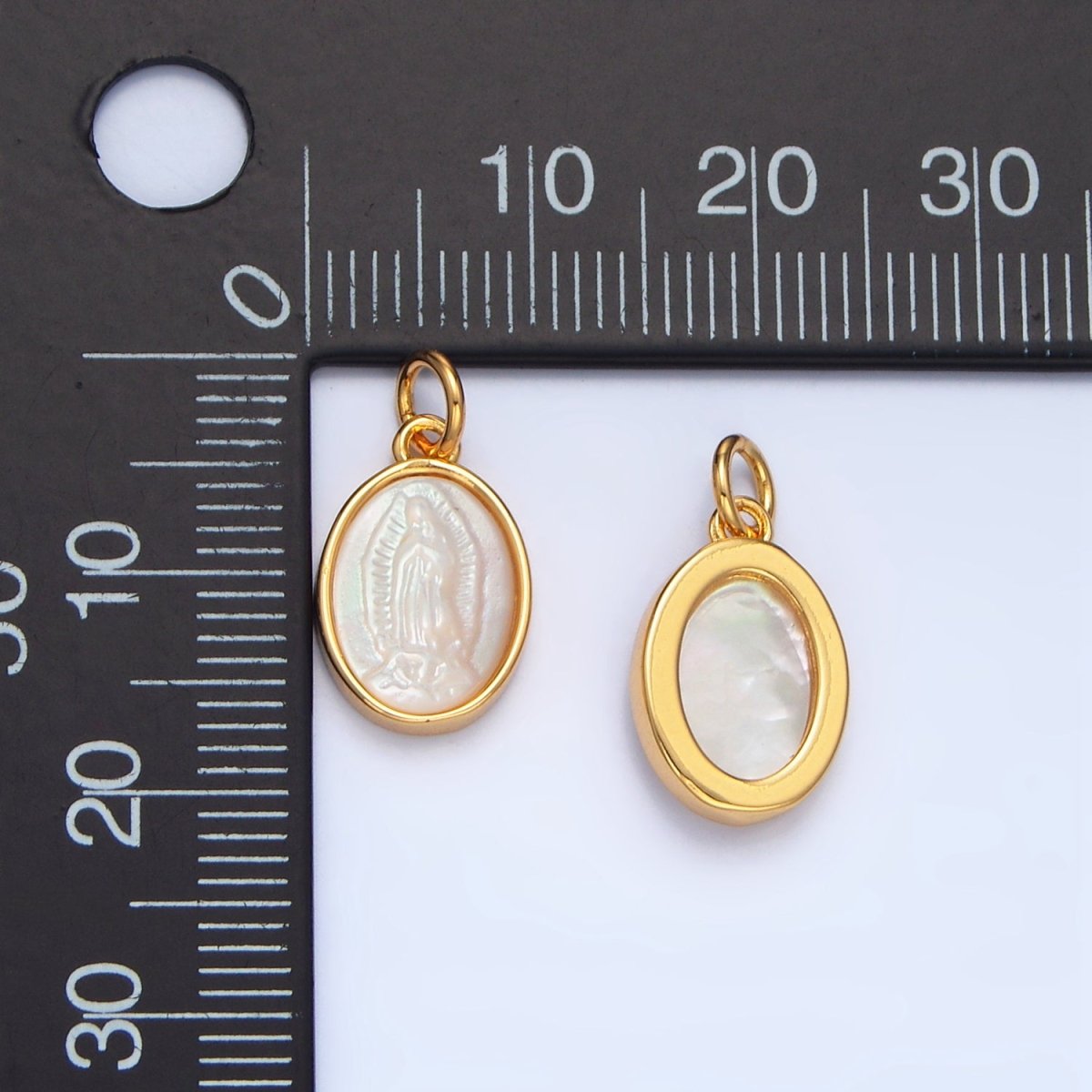 24K Gold Filled Mother Mary Shell Pearl Oval Bezel Charm | X604