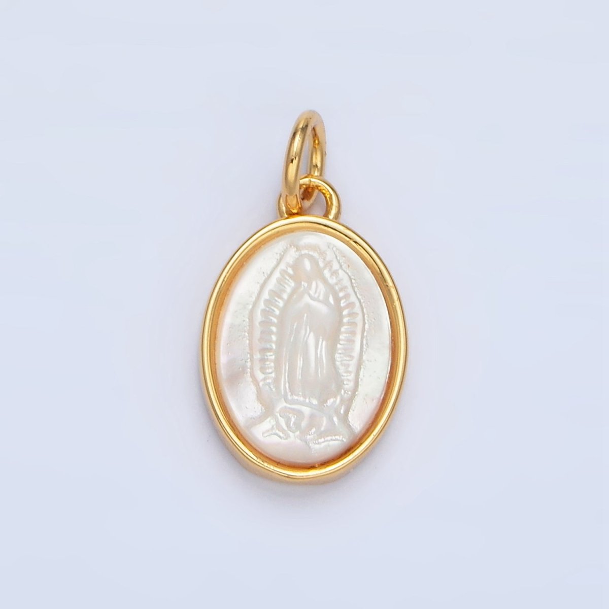 24K Gold Filled Mother Mary Shell Pearl Oval Bezel Charm | X604
