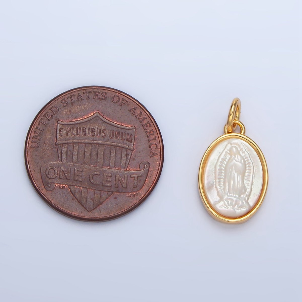 24K Gold Filled Mother Mary Shell Pearl Oval Bezel Charm | X604