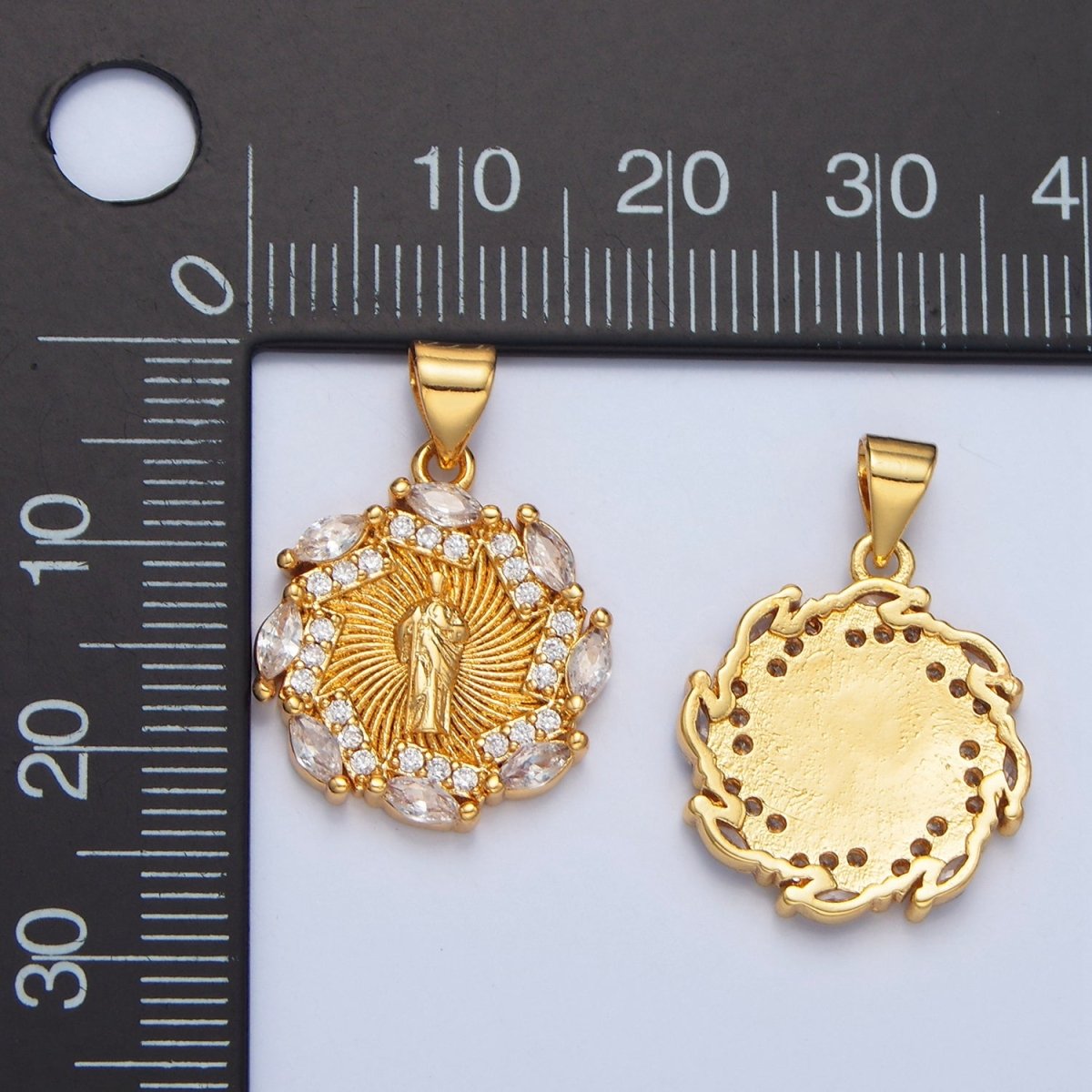 24K Gold Filled Mother Mary Sunburst Micro Paved Marquise CZ Pendant | AA899